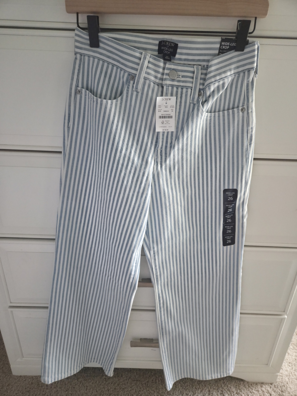 J. Crew Blue & White Striped Wide-Leg Crop Jeans - Picture 2 of 6